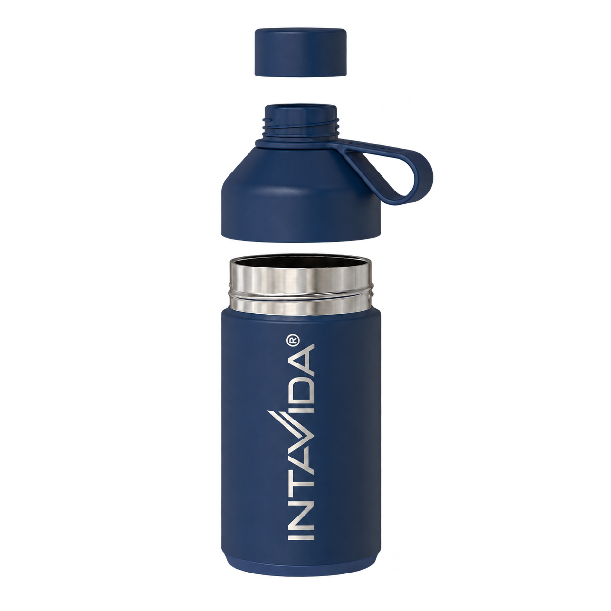 Ocean Bottle Original 750 exploded view with cap, shoulder and body separated